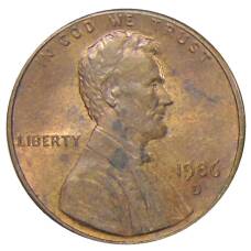 Монета 1 цент 1986 года D США (аверс)