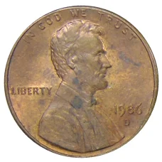 Монета 1 цент 1986 года D США (аверс)