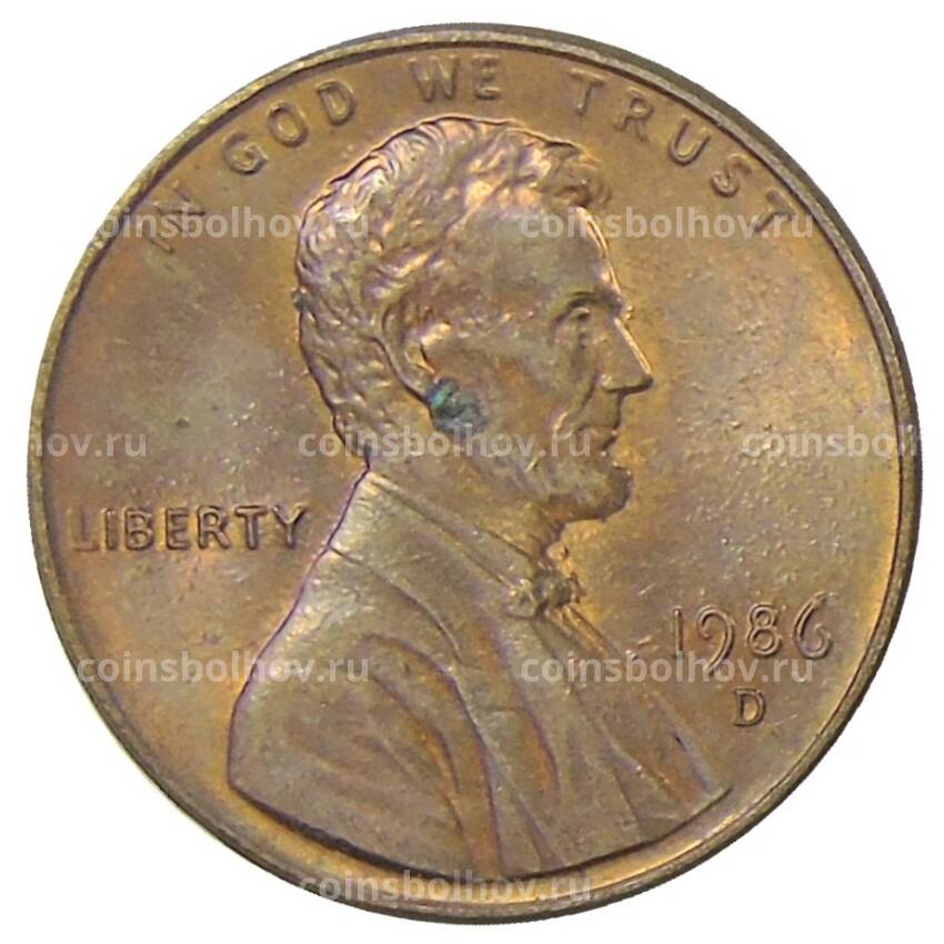 Монета 1 цент 1986 года D США