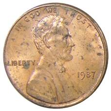 Монета 1 цент 1987 года США (аверс)