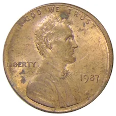 Монета 1 цент 1987 года США (аверс)