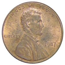 Монета 1 цент 1987 года США (аверс)