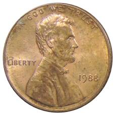 Монета 1 цент 1988 года США (аверс)