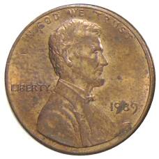 Монета 1 цент 1989 года США (аверс)