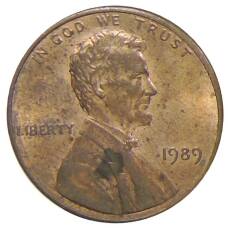 Монета 1 цент 1989 года США (аверс)