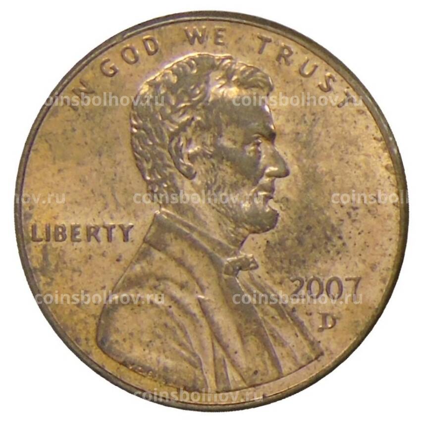 Монета 1 цент 2007 года D США