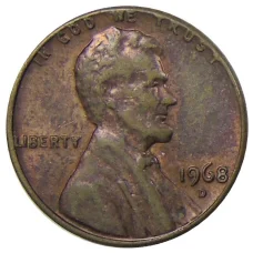 Монета 1 цент 1968 года D США (аверс)