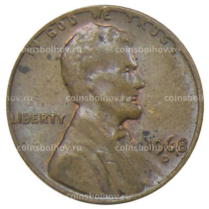 Монета 1 цент 1968 года D США