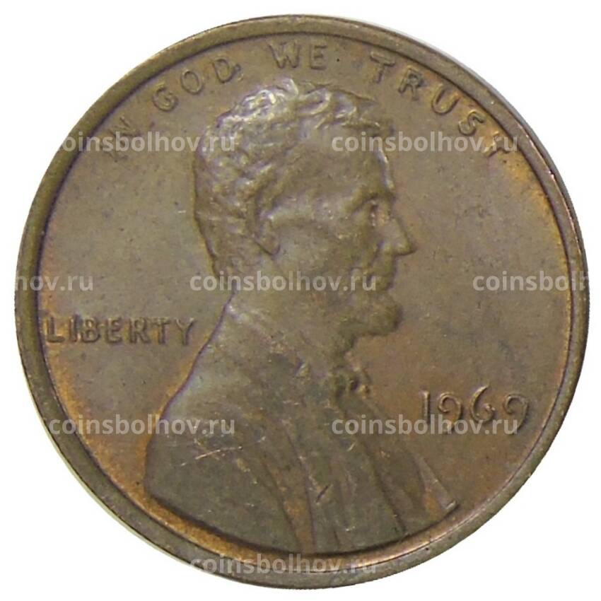 Монета 1 цент 1969 года США