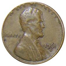Монета 1 цент 1961 года D США (аверс)