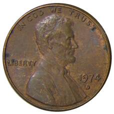 Монета 1 цент 1974 года D США (аверс)