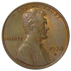 Монета 1 цент 1974 года D США (аверс)