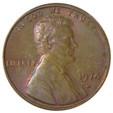 Монета 1 цент 1974 года D США (аверс)