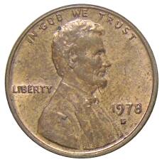 Монета 1 цент 1978 года D США (аверс)