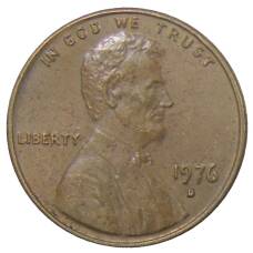 Монета 1 цент 1976 года D США (аверс)
