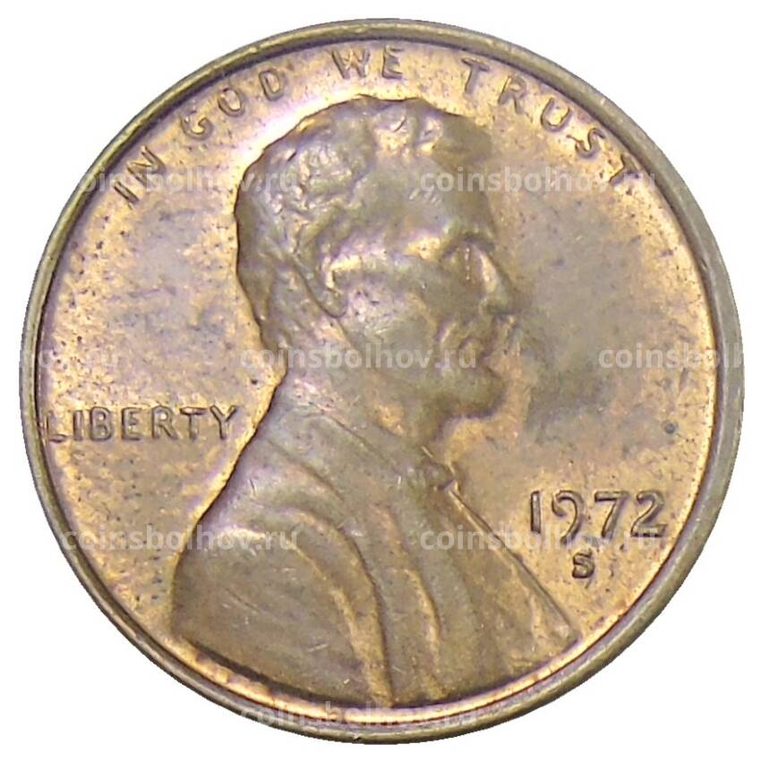 Монета 1 цент 1972 года S США