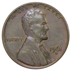 Монета 1 цент 1961 года D США (аверс)