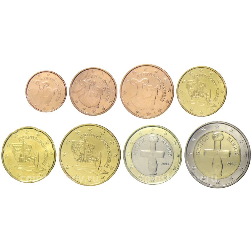 Годовой набор монет евро 2008 года Кипр (в блистере)