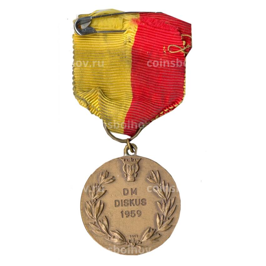 Медаль спортивная «Участнику соревнований по метанию диска -1959 год» Швеция (вид 2)