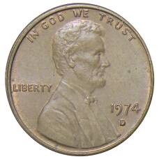 Монета 1 цент 1974 года D США (аверс)