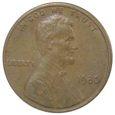 Монета 1 цент 1980 года США (аверс)