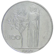 Монета 100 лир 1960 года Италия (аверс)
