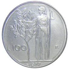 Монета 100 лир 1977 года Италия (аверс)