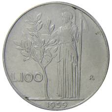 Монета 100 лир 1959 года Италия (аверс)