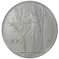 Монета 100 лир 1963 года Италия (аверс)