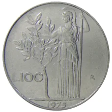 Монета 100 лир 1975 года Италия (аверс)