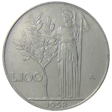 Монета 100 лир 1958 года Италия (аверс)