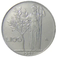 Монета 100 лир 1967 года Италия (аверс)