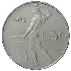 Монета 50 лир 1975 года Италия (аверс)