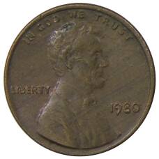 Монета 1 цент 1980 года США (аверс)