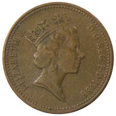 Монета 1 пенни 1988 года Великобритания (аверс)