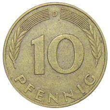 Монета 10 пфеннигов 1978 года D Германия (реверс)