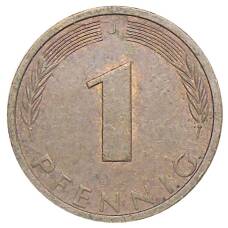Монета 1 пфенниг 1976 года J Германия (реверс)