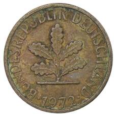 Монета 1 пфенниг 1972 года J Германия (аверс)