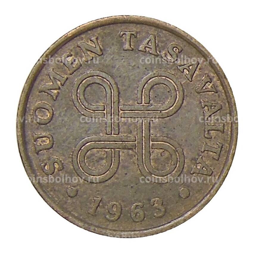 Монета 1 пенни 1963 года Финляндия