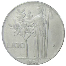 Монета 100 лир 1957 года Италия (аверс)