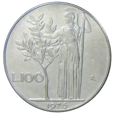 Монета 100 лир 1976 года Италия (аверс)