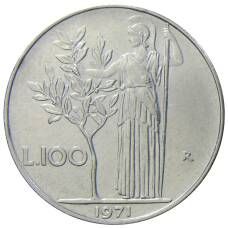 Монета 100 лир 1971 года Италия (аверс)