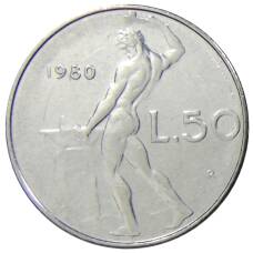 Монета 50 лир 1980 года Италия (аверс)