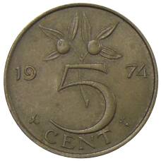 Монета 5 центов 1974 года Нидерланды (аверс)