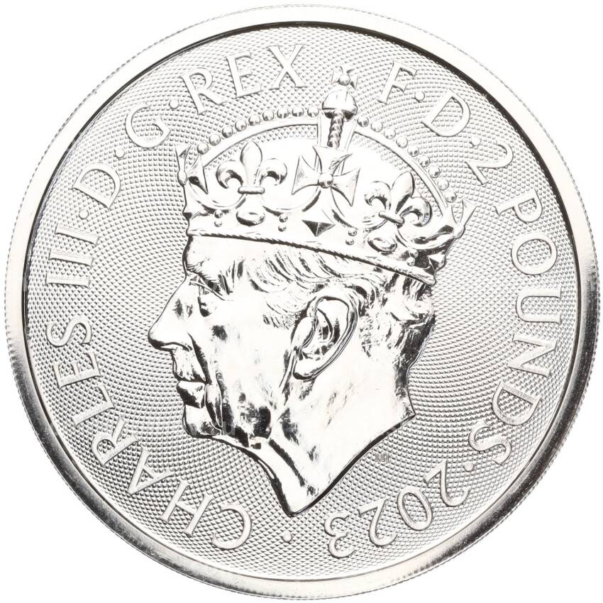 Монета 2 фунта 2023 года Великобритания — Стоящая Британия (портрет Карла III c короной) (вид 2)