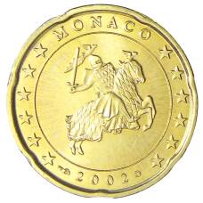 Монета 20 евроцентов 2002 года Монако (аверс)