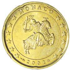 Монета 20 евроцентов 2002 года Монако (аверс)