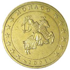 Монета 50 евроцентов 2001 года Монако (аверс)