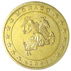 Монета 50 евроцентов 2001 года Монако (аверс)
