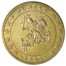 Монета 50 евроцентов 2001 года Монако (аверс)